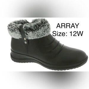 ARRAY® Natalie Women's Cozy Comfort Black Boots with Gray Fur Trim